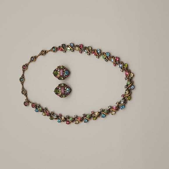 HOLLYCRAFT Vintage Multicolor Crystal Necklace and Earring Set - Picture 5 of 11